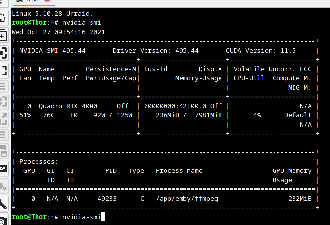 Emby active transcoding session