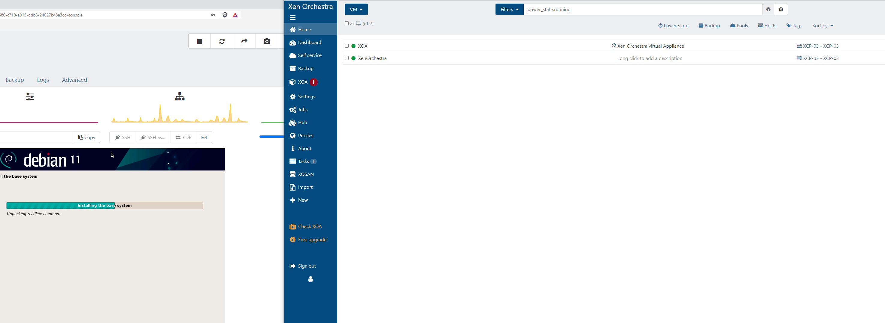 Xen Orchestra dashboard showing multiple hosts